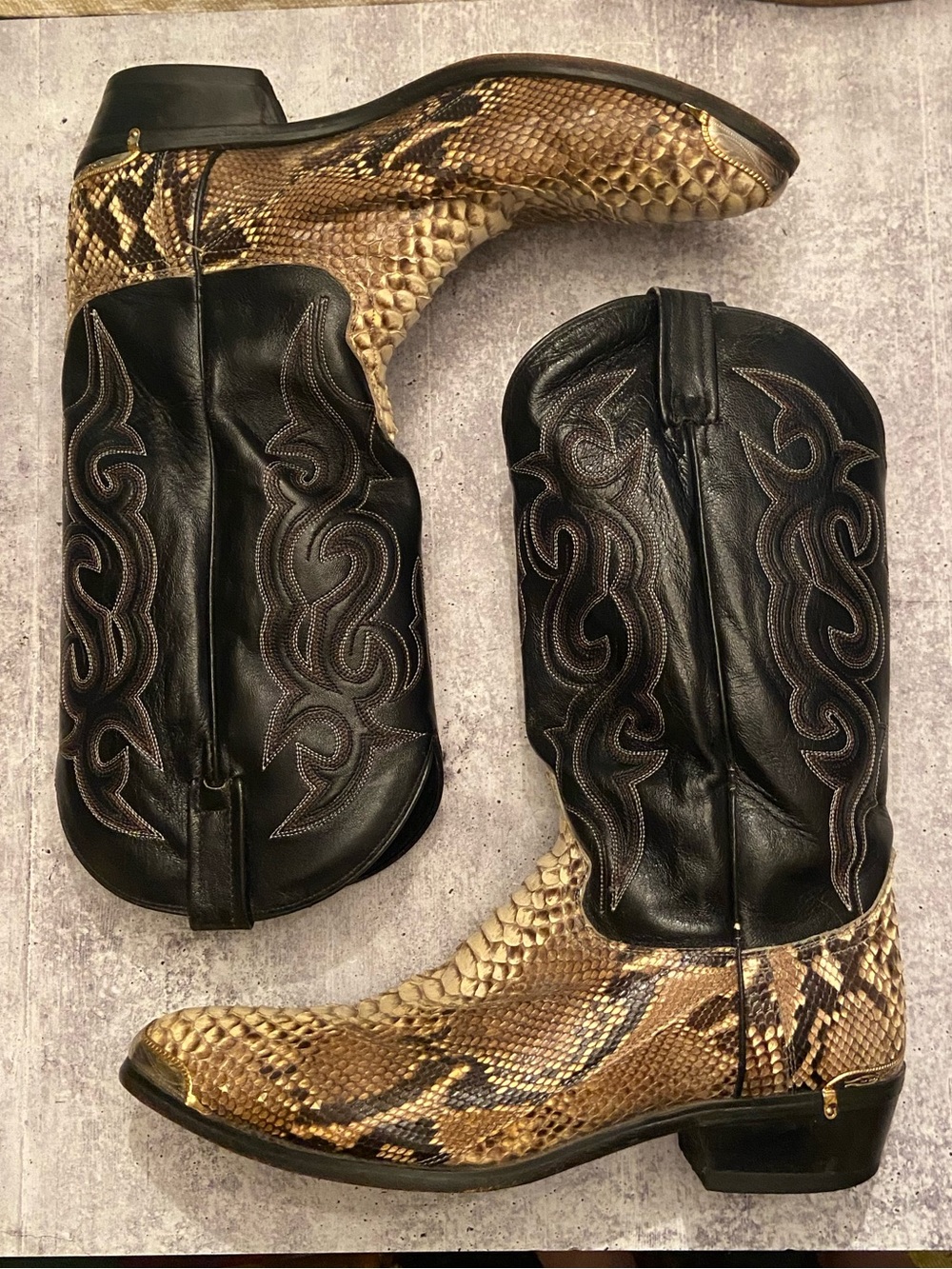 Vintage 12D Dan Post Leather & Python Cowboy Boots Style 3036